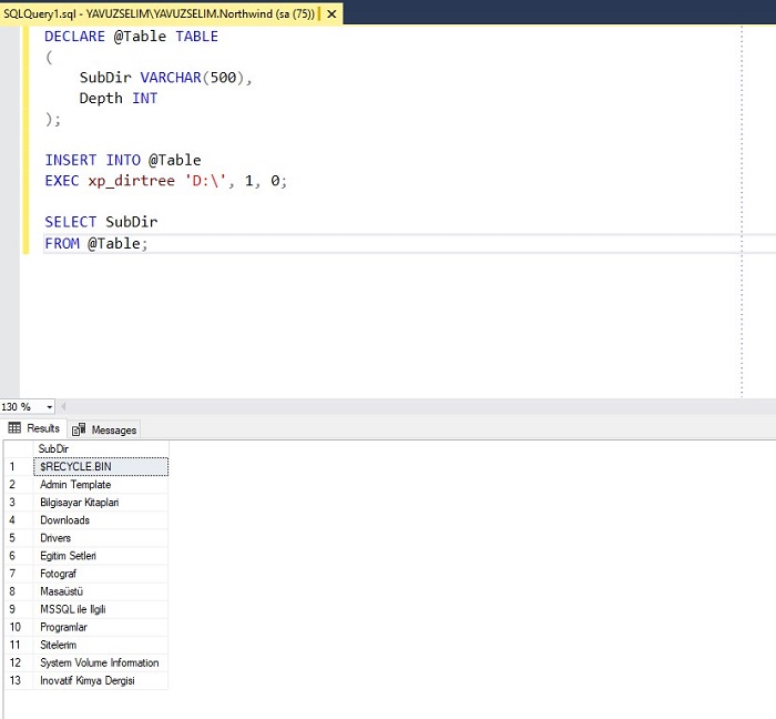 Listing All Subfolders in Main Folder in SQL Server MSSQL Query