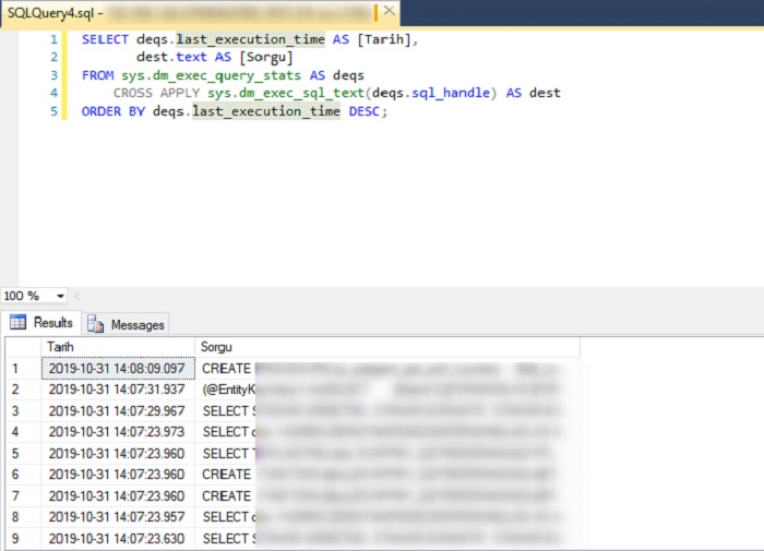 Listing the Most Recently Executed Queries in SQL Server MSSQL Query