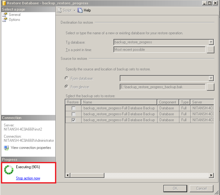 How to monitor backup and restore progress in SQL Server