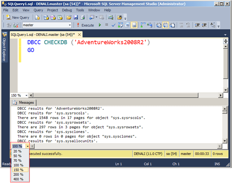 Zoom Feature for Query Text and Results Text in SQL Server Management