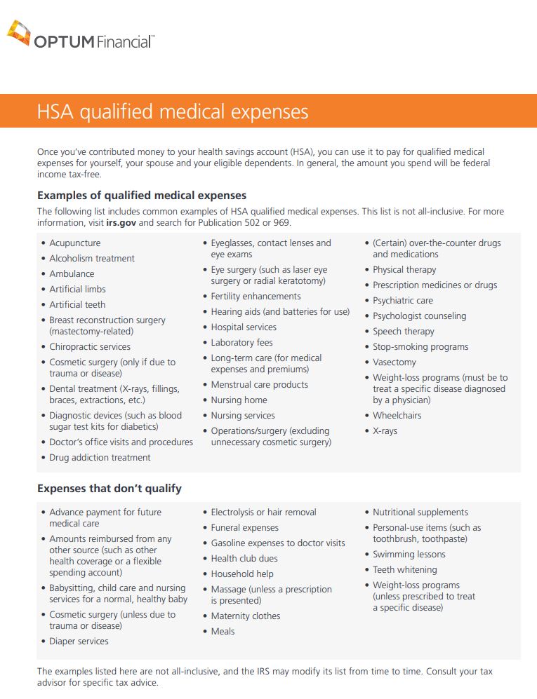 Health Savings Account Qualified Medical Expenses MTB Management