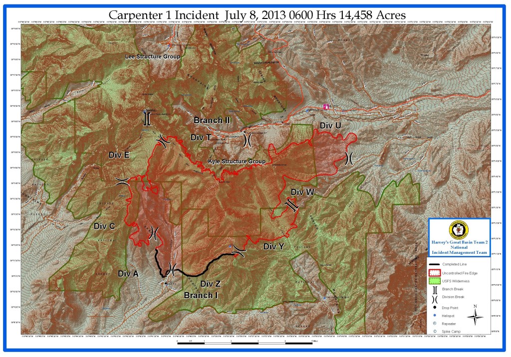 Carpenter 1 Fire Map Updated Map of Carpenter 1 Fire Mt. Charleston Weather