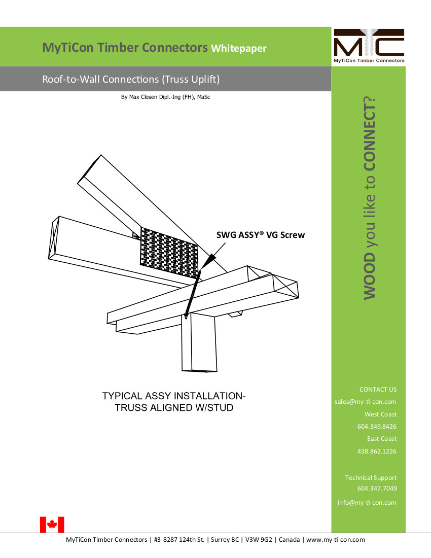 RooftoWall Connections (Truss Uplift) Mass Timber Connections (MTC