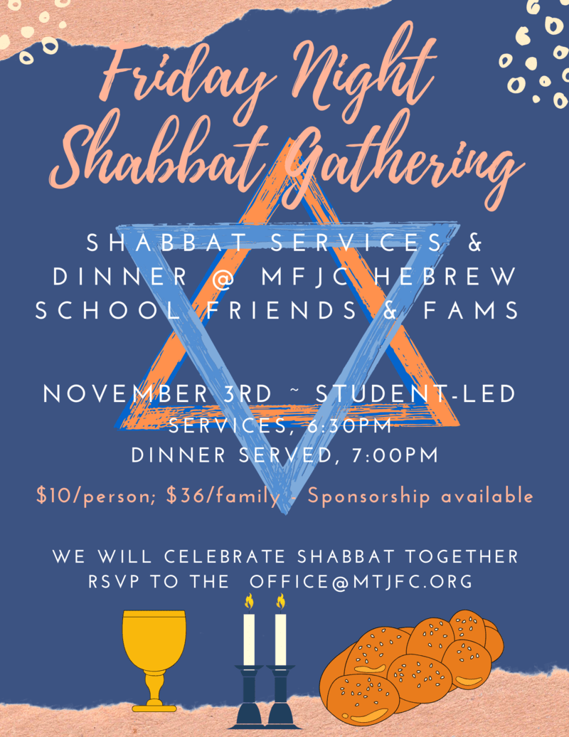 Hebrew School Families Friday Night Shabbat Gathering Event Mount