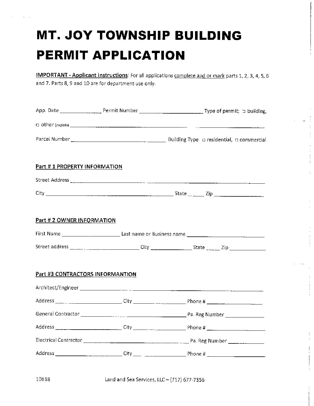 Building Permit Application Mount Joy Township