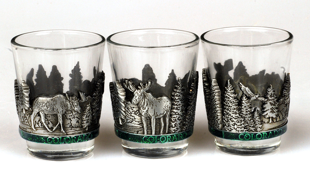 Shot Glass Pewter Wrap CO 1789C Mountain Sights