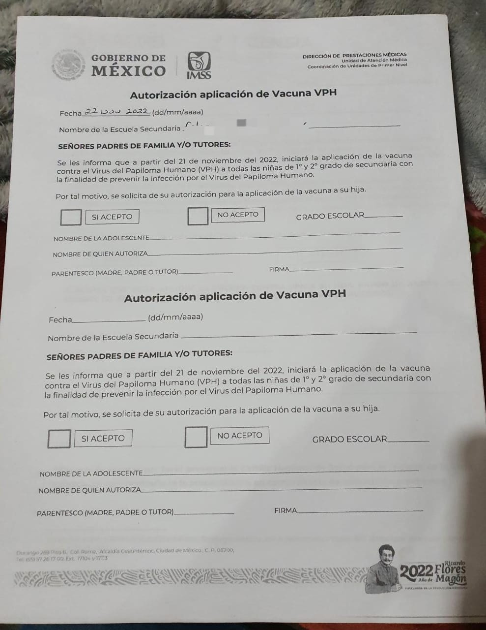 Vacuna del VPH formato de autorización, ¿qué previene?