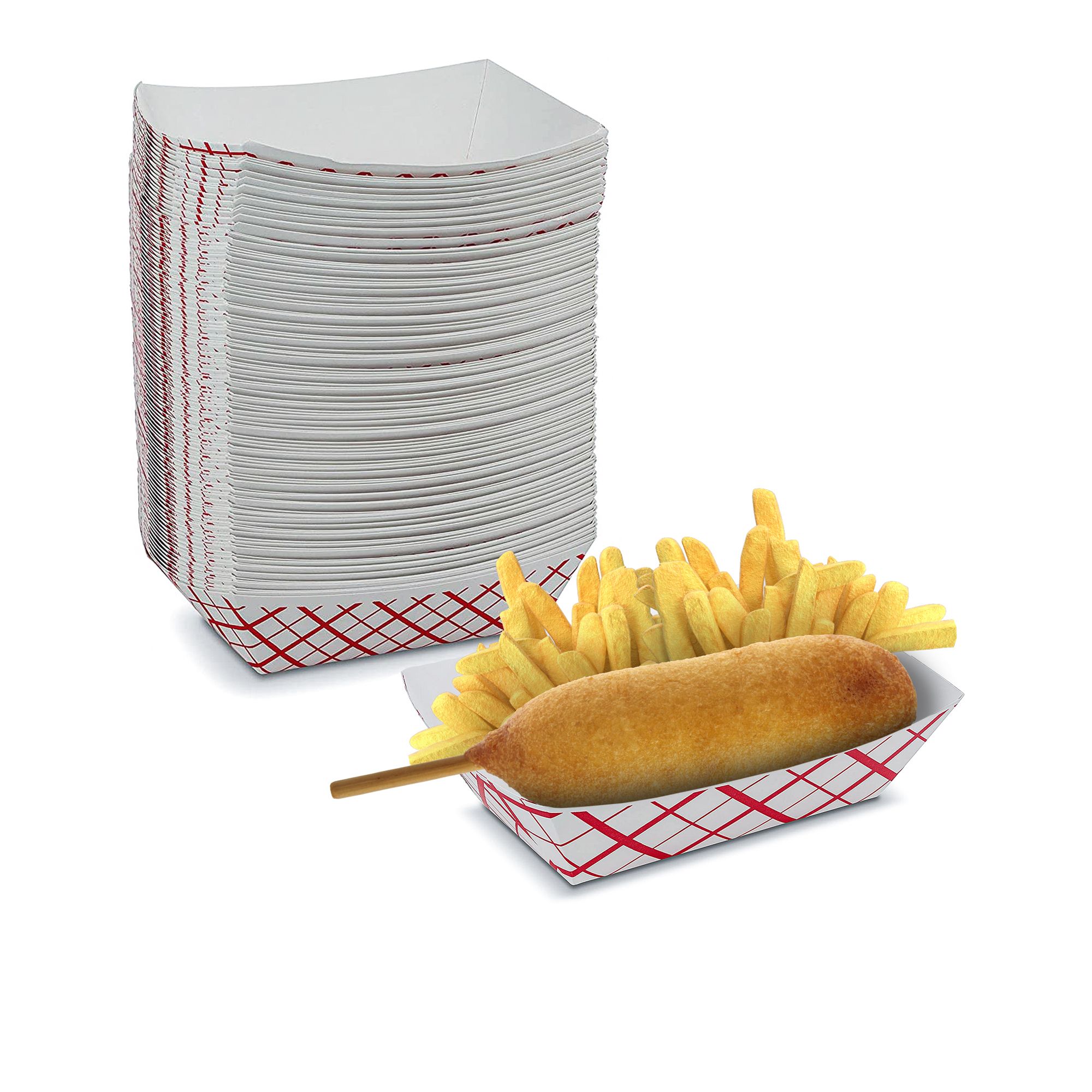 MT Products Disposable Plaid Classy Red and White Boats Paper Food