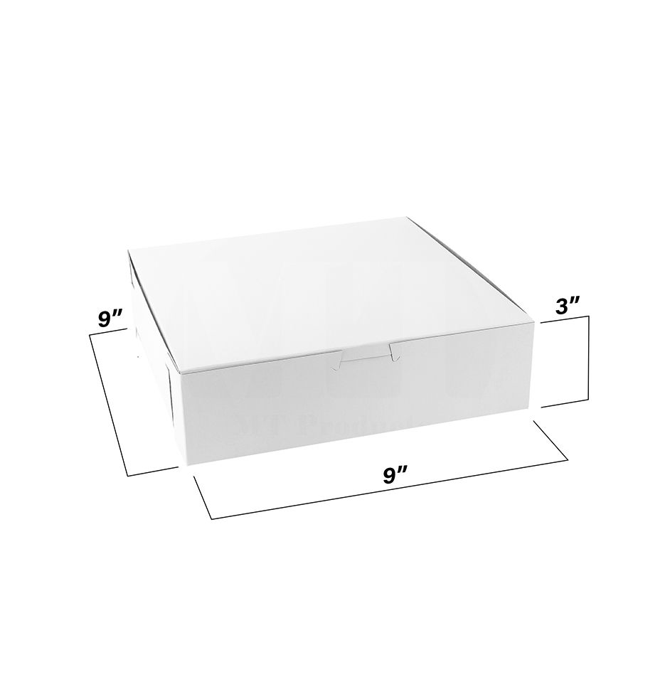 MT Products White Cookie Boxes 9" x 9" x 3" Lock Corner Clay Coated