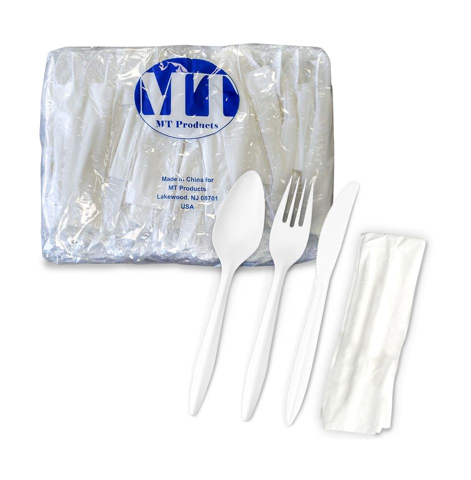 MT Products Plastic Silverware Individually Wrapped Utensil Sets Pack