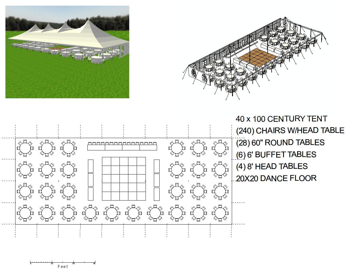 40X100 WHITE WEDDING POLE TENT SEATS 240 Michiana Tool and Party Rental