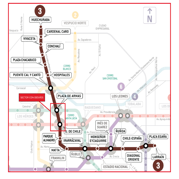 Desvíos de tránsito por obras de Línea 3 de Metro Ministerio de