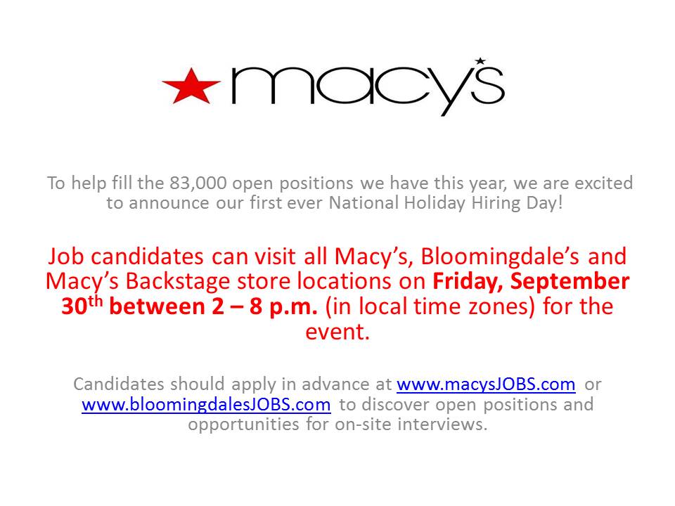 MACY’S is HIRING!!!!!!! Mountain View Mirror