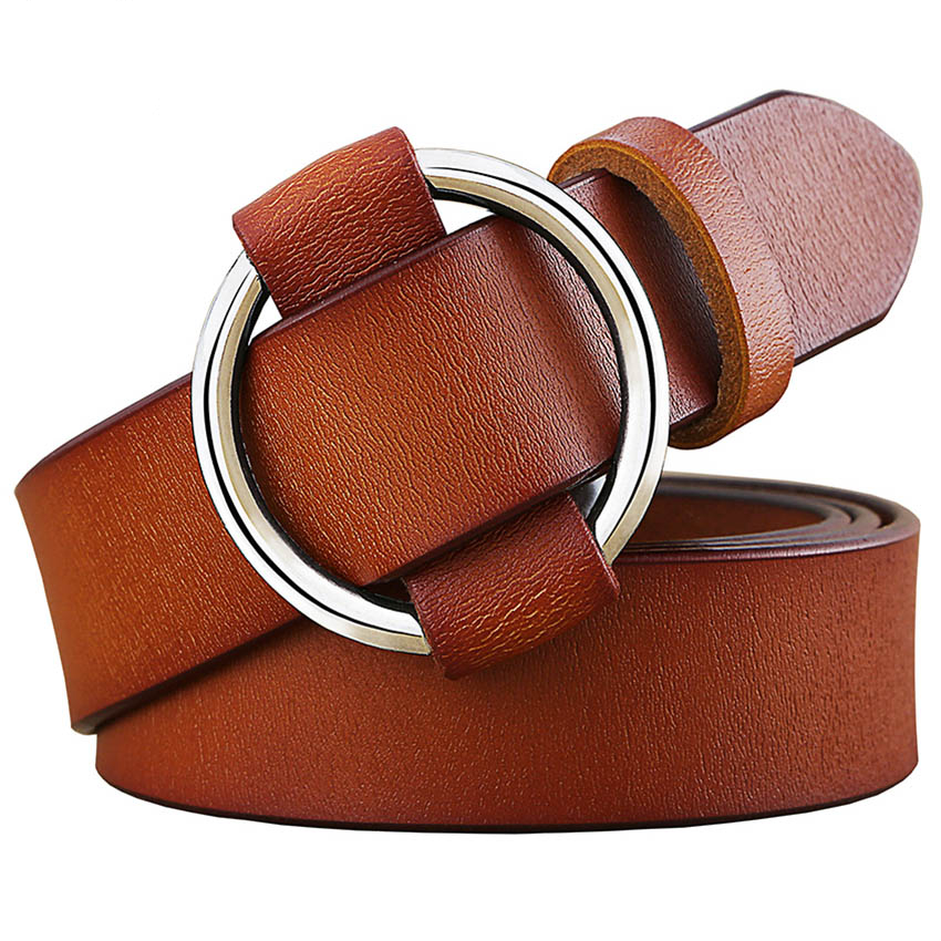 Round Buckle Genuine Leather Women's Belt Muduh Collection