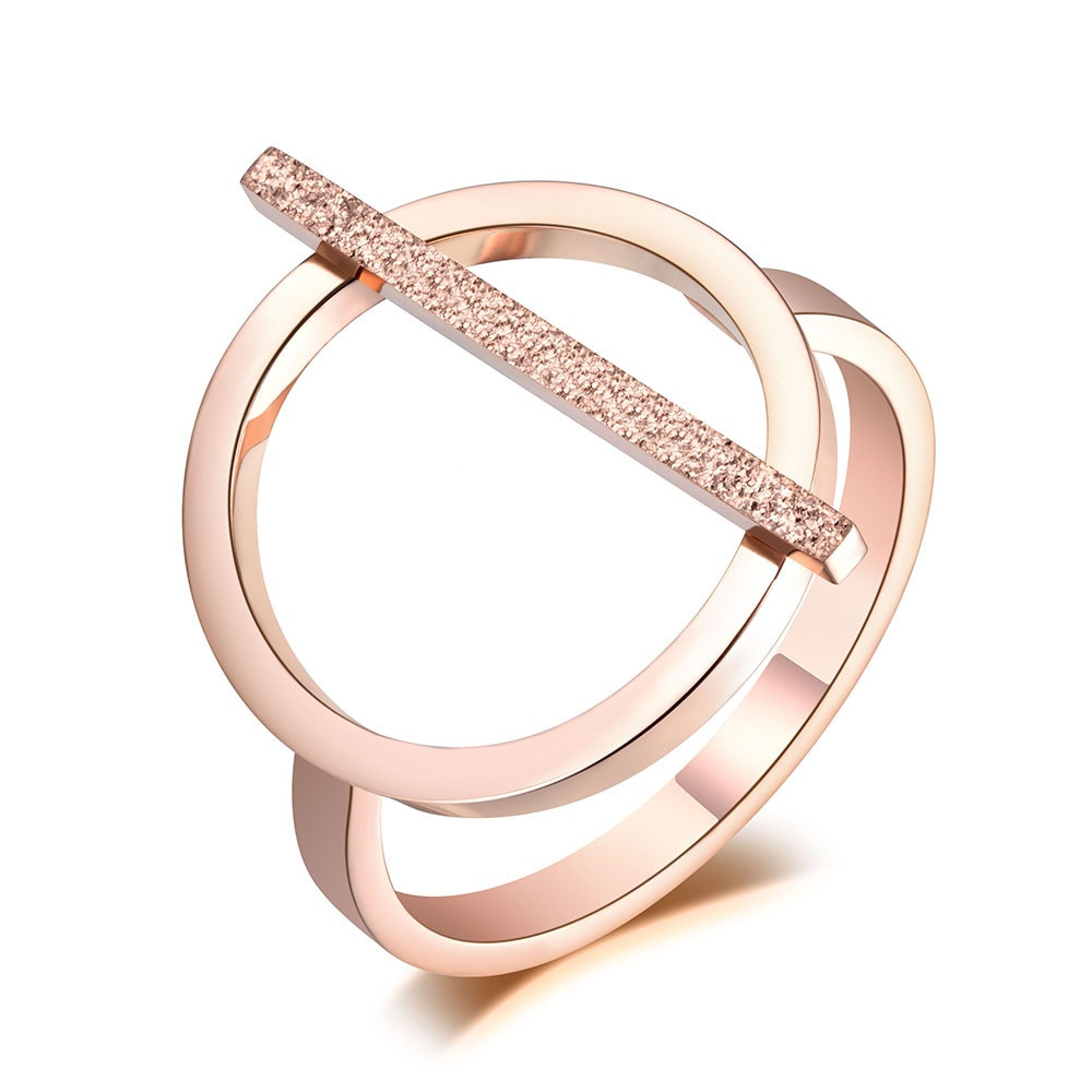 Rose Gold Geometric OL Design Fashion Stainless Steel Ring Muduh