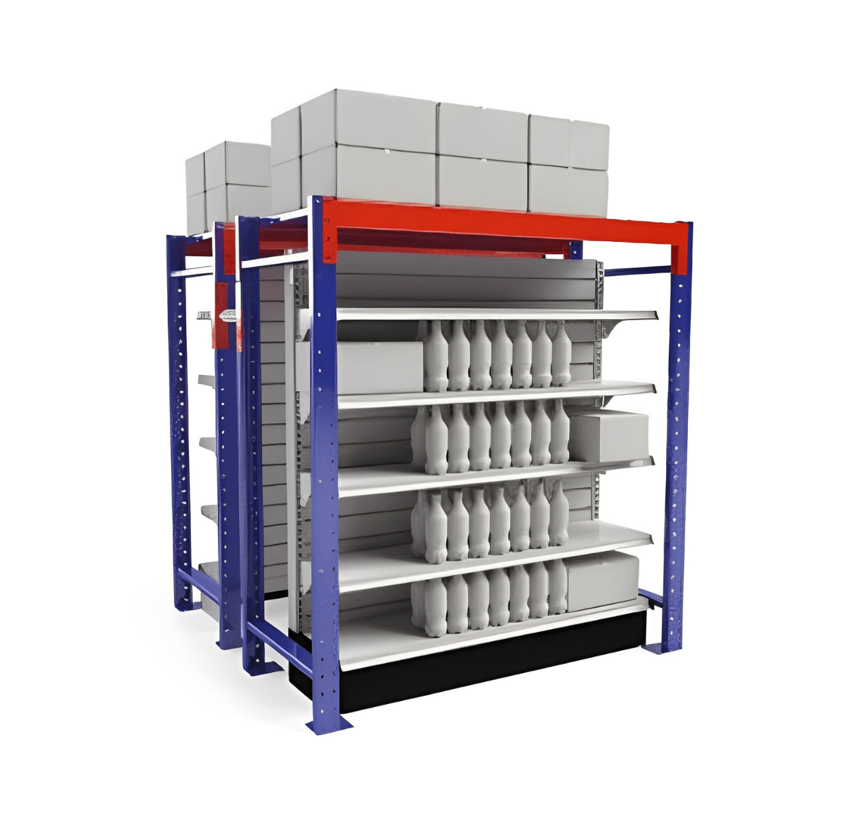 RACK DOBLE CON GONDOLA CENTRAL Muebles Coem