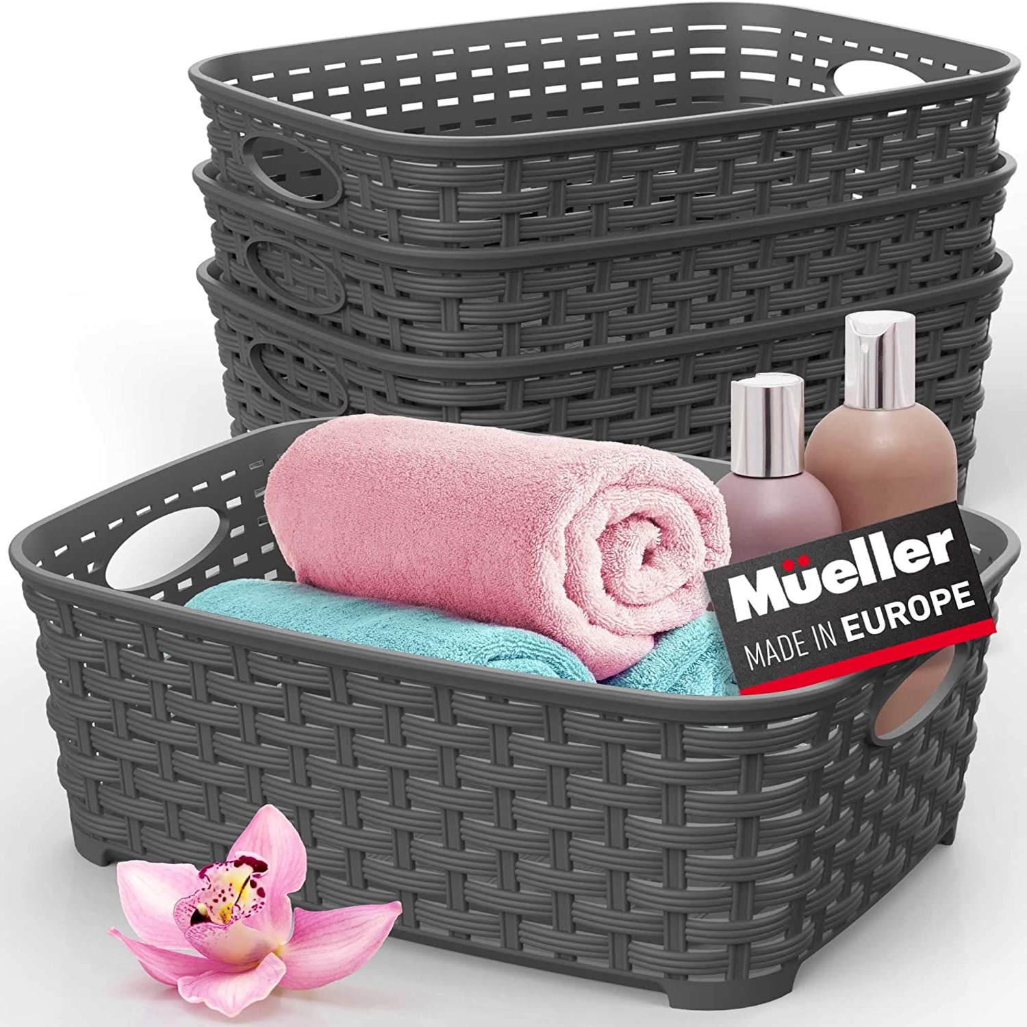 Stackable Storage Baskets Dark Grey muellerhome.us