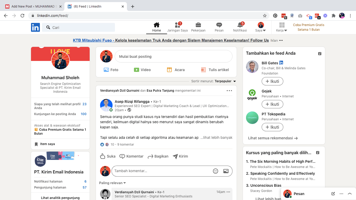 Cara Melihat Postingan Kita Sendiri di LinkedIn