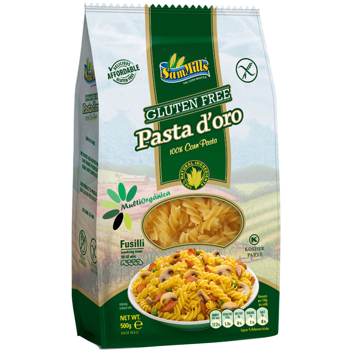 Fideos secos sin gluten de maíz 500 grs Fusilli