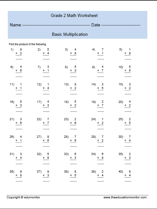 Multiplication Sheet For 2nd Grade | Multiplication Worksheets