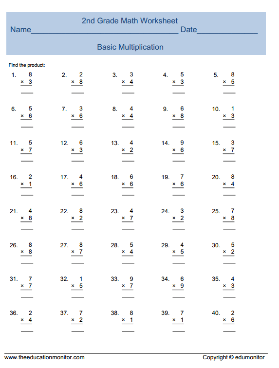 Multiplication Worksheets For 2nd Graders Multiplication Worksheets