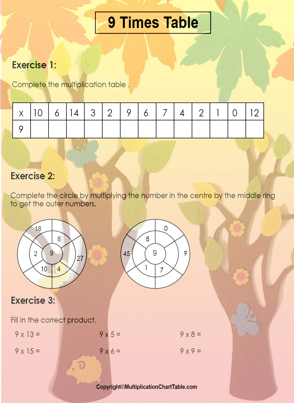 9 Multiplication Table Worksheet | 9 Times Table Worksheets