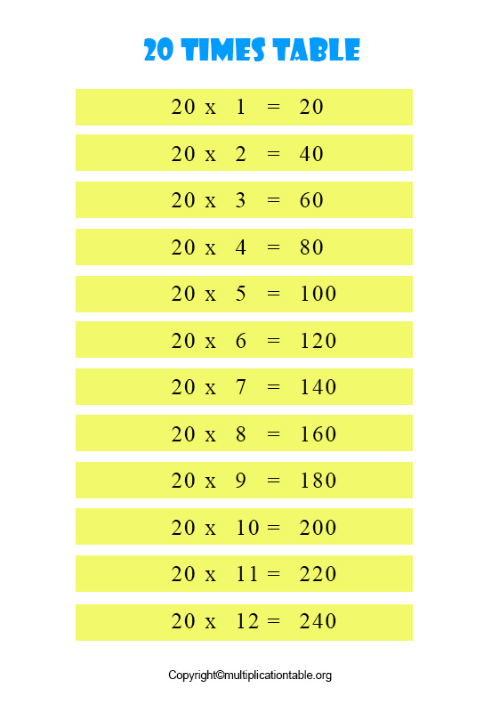 Multiplication Table 20 Archives - Multiplication Table Chart