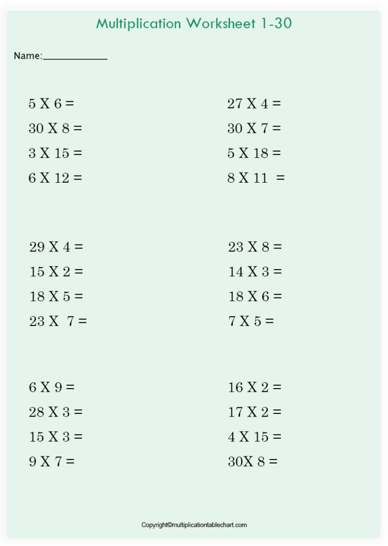Free Printable Blank Multiplication Chart Table Template PDF