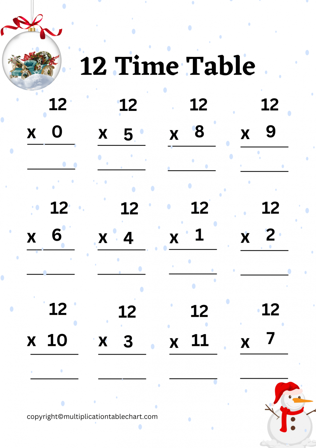 Free 12 Multiplication Chart Worksheets | Multiplication Table