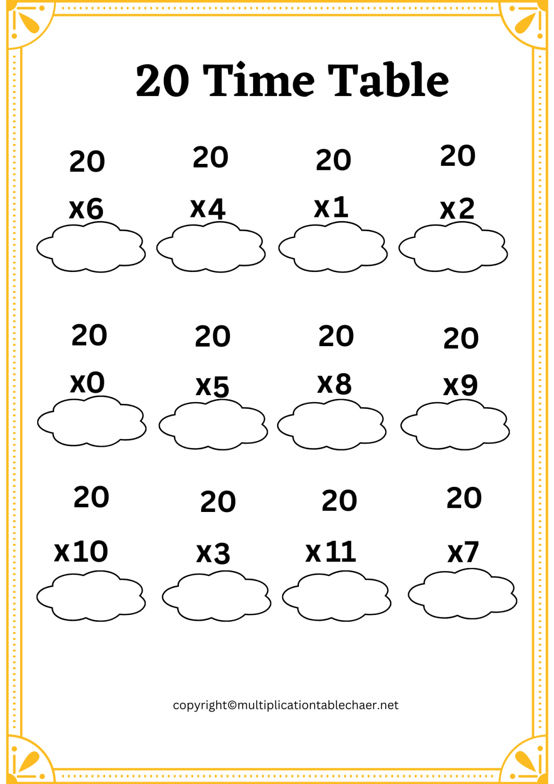 Free 20 Multiplication Chart Worksheets | Multiplication Table