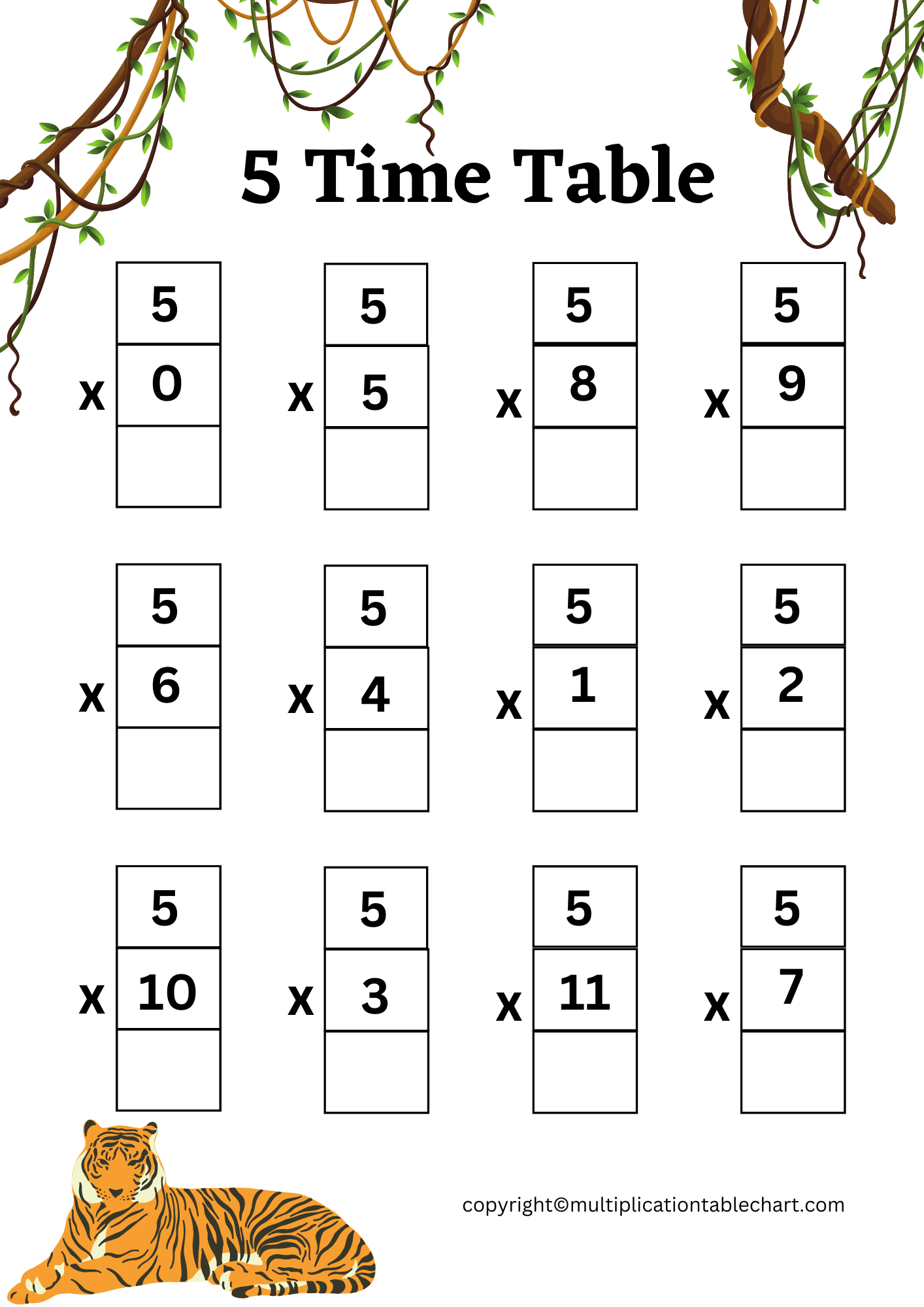 Free 5 Multiplication Chart Worksheets | Multiplication Table