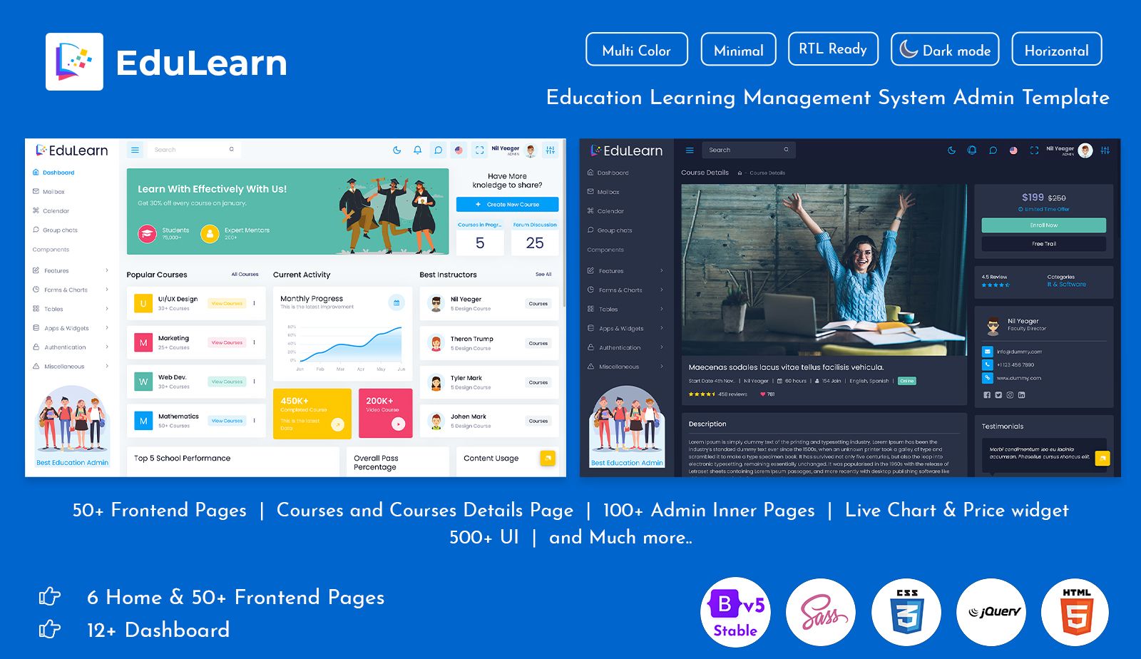 Online Education Courses HTML Templates with LMS Dashboard Template