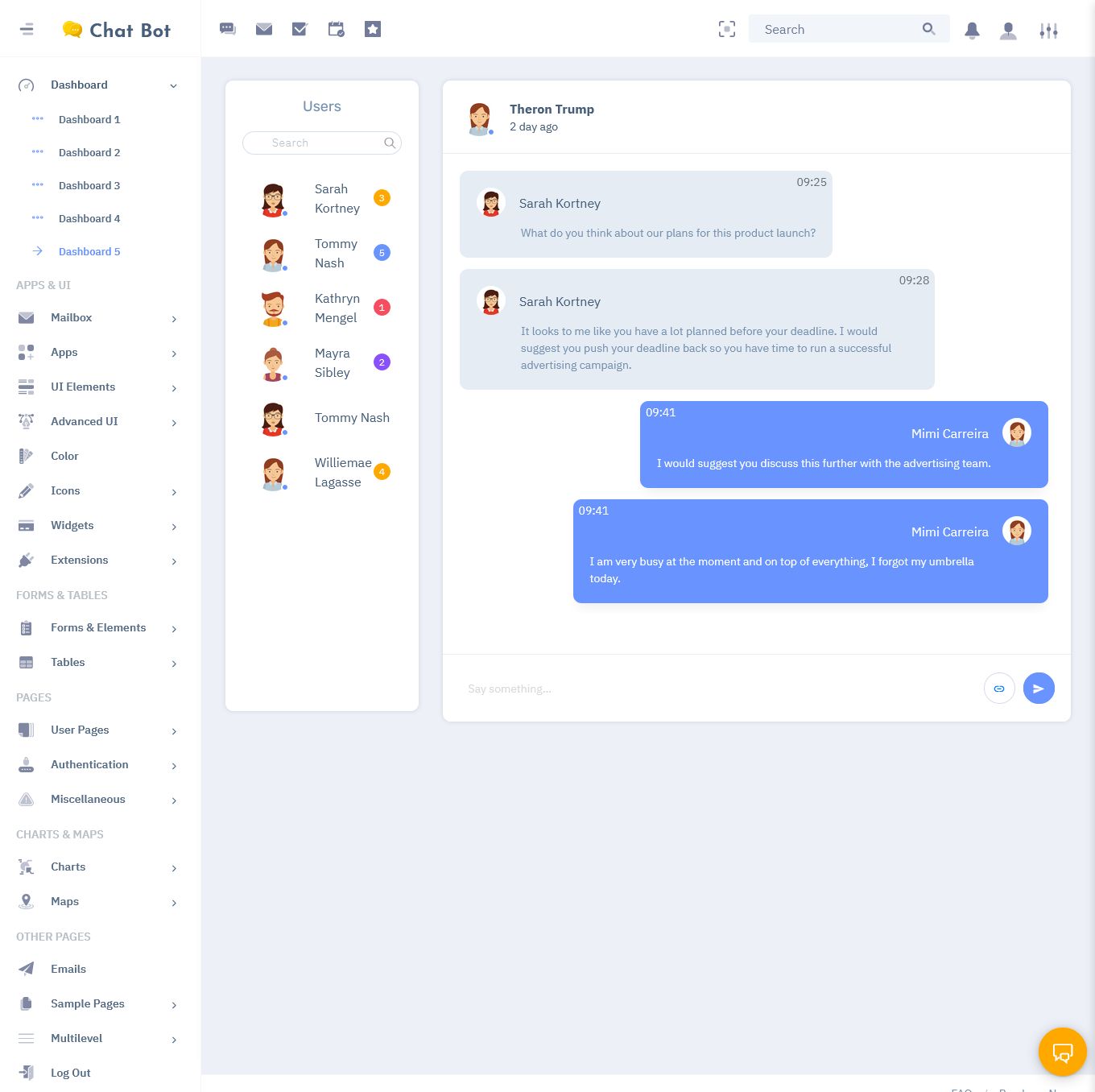 Responsive Bootstrap 5 Admin Dashboard Template Chatbot
