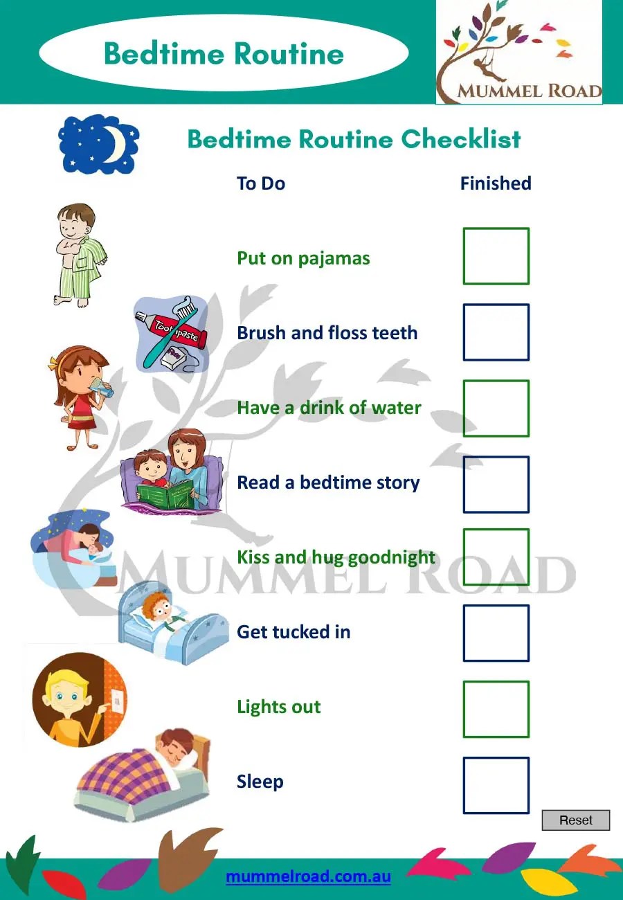 Bedtime Routine Fillable Mummel Road Autism Support for Families