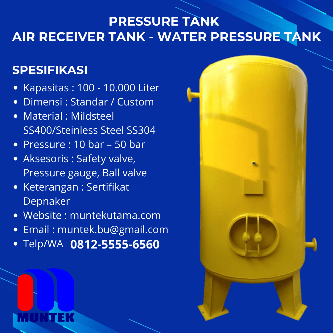 Jual Pressure Tank 500 Liter & Air Receiver Tank PT. Muntek Berkah Utama