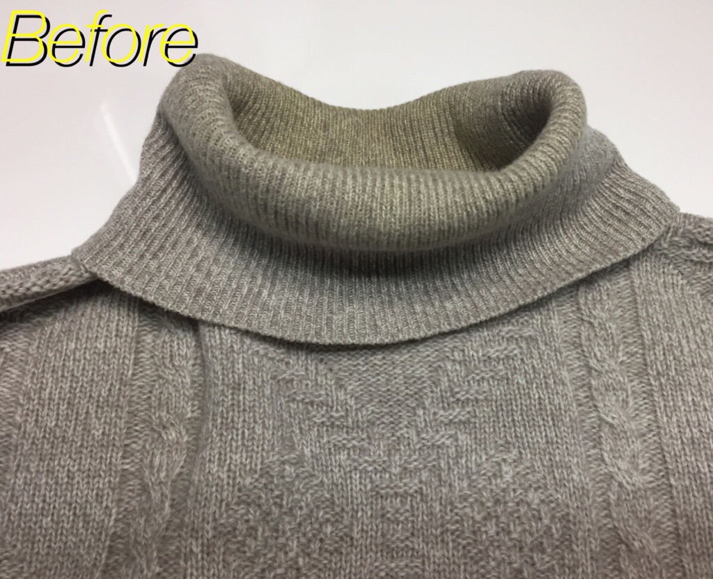 ウールセーター襟の黄ばみとり 村上市 シミ抜き実績年間3000着シミ抜きとクリーニングの専門店