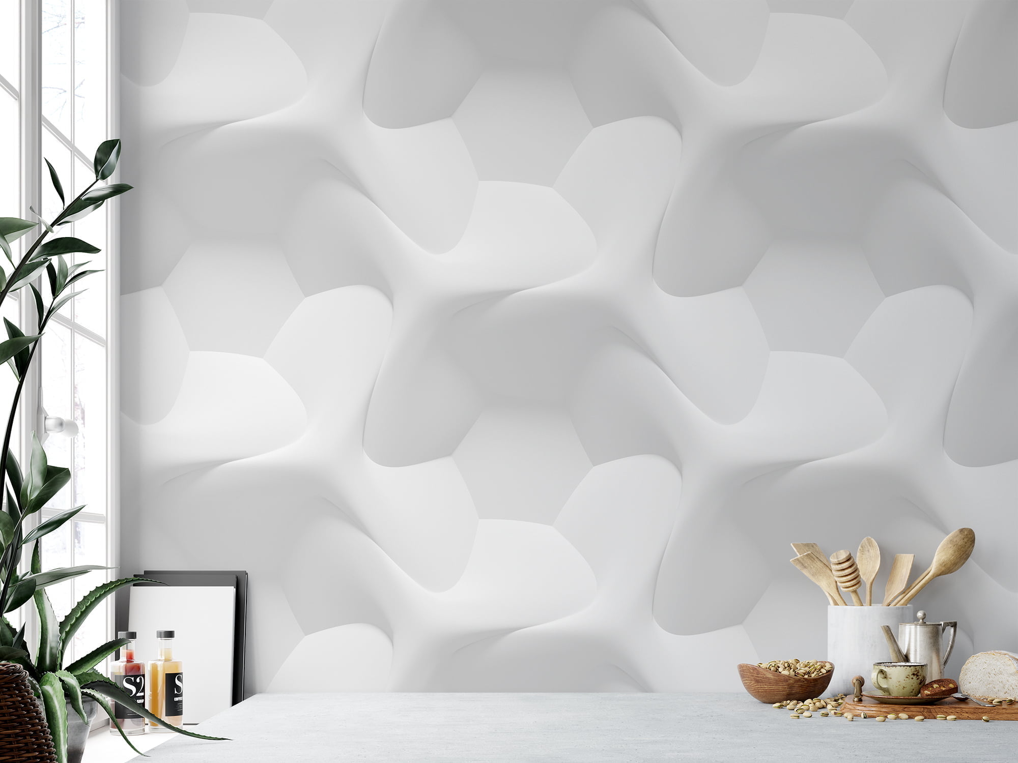 White Geometric 3D Design Wallpaper, Modern Peel & Stick Wallpaper, Removable Wall Mural Muralium