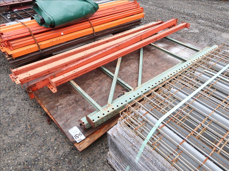 LOT, (2) 7' METAL PALLET SHELVING UPRIGHTS & (4) 8' CROSS BRACES ON