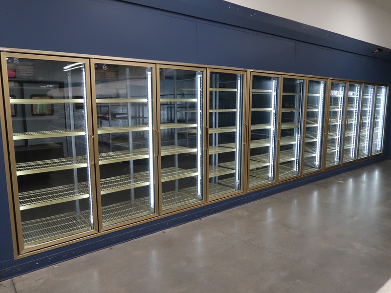 APPROX. 30'X15' WALKIN COOLER W/DISPLAY DOOR FRONT, (2) 4FAN COOLERS, 2DOOR SWINGING MAN DOOR