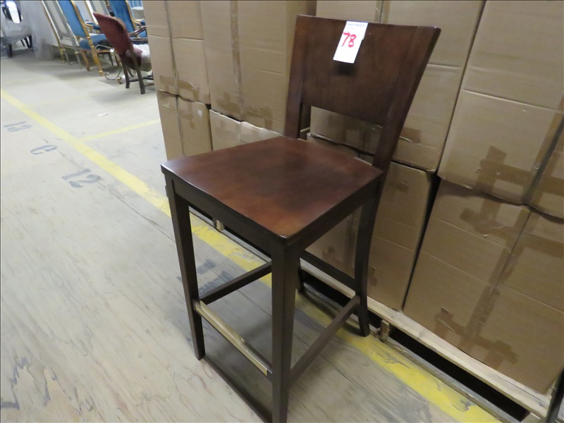 LOT, (2) WOOD BAR STOOLS W/SOLID BACK JH CARR EXCESS INVENTORY