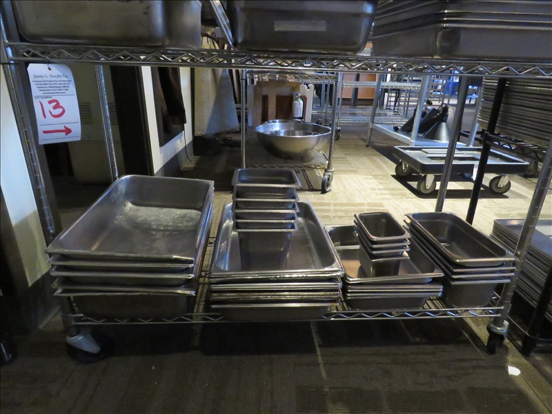 LOT, ASSORTED SS HOTEL PANS & INSERTS ON THIS SHELF PALACE BALLROOM