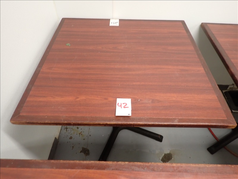 36" X 36" WOOD DINING TABLE (TABLE TOP AND/OR BASES MAY NEED REPAIR