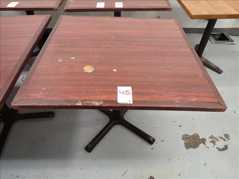 36" X 36" WOOD DINING TABLE (TABLE TOP AND/OR BASES MAY NEED REPAIR