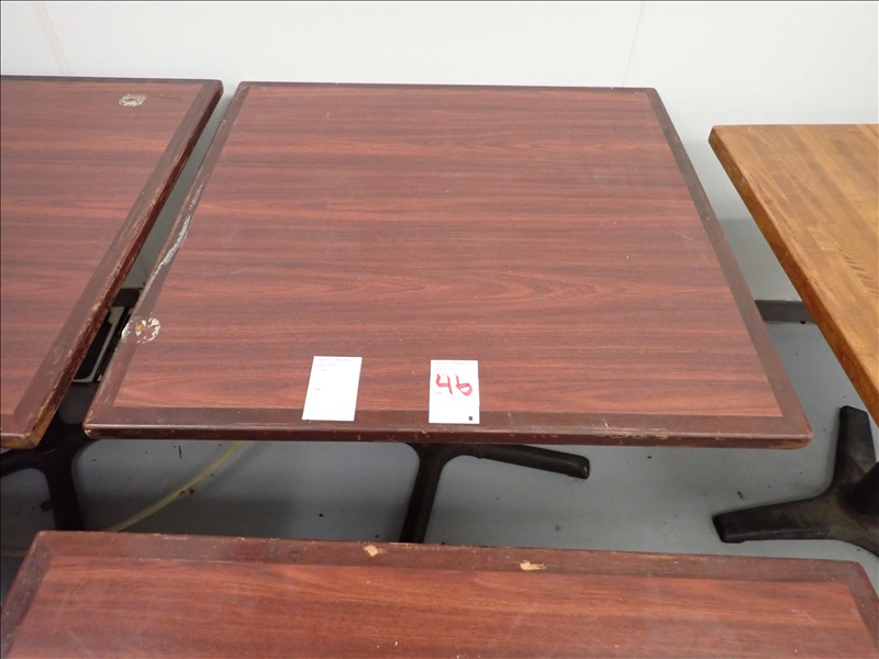 36" X 36" WOOD DINING TABLE (TABLE TOP AND/OR BASES MAY NEED REPAIR