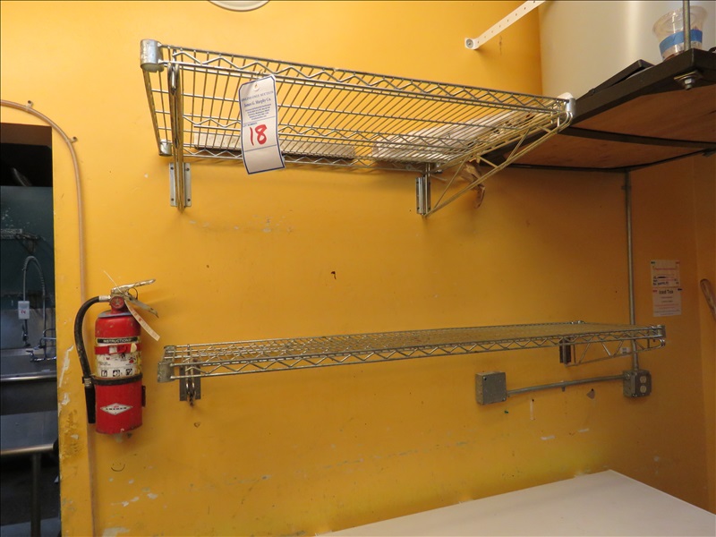 LOT, (2) 6' & (2) 36" WALL MOUNTED METRO SHELVES RED MILL TOTEM HOUSE