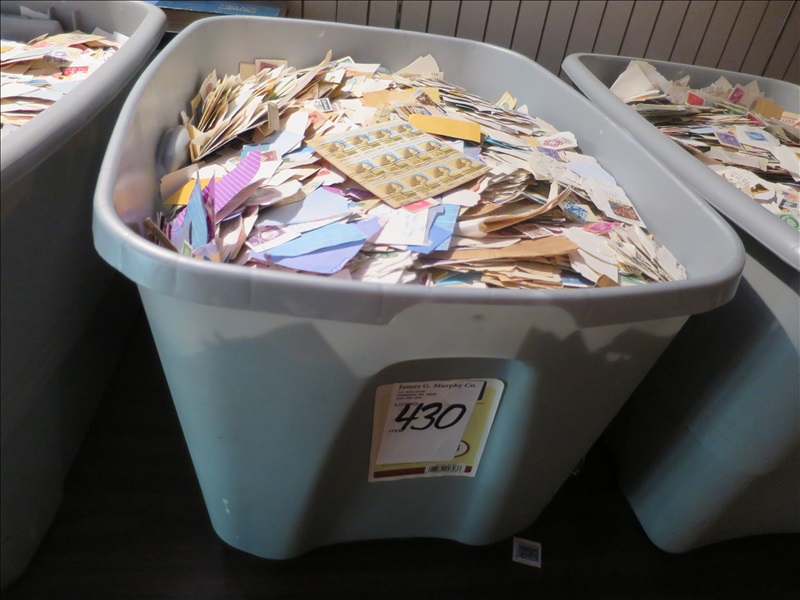 LOT, ASSORTED BULK CANCELLED STAMPS IN THIS TUB STAMP & COIN PLACE