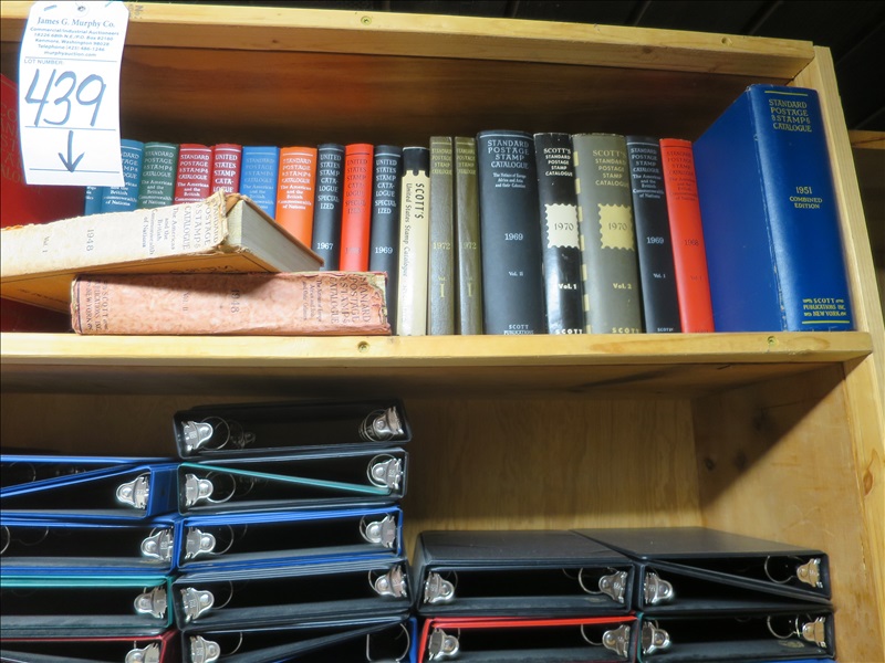 LOT, ASSORTED STAMP BOOKS ON THESE (3) SHELVES STAMP & COIN PLACE