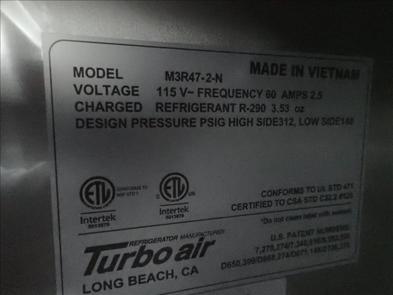 TURBO AIR M3R472N BURST BIOLOGICS ONLINE AUCTION James G