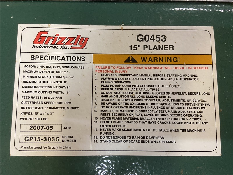 2007 GRIZZLEY GO453 SUNDOWNER PRODUCTS INC. ONLINE AUCTION James