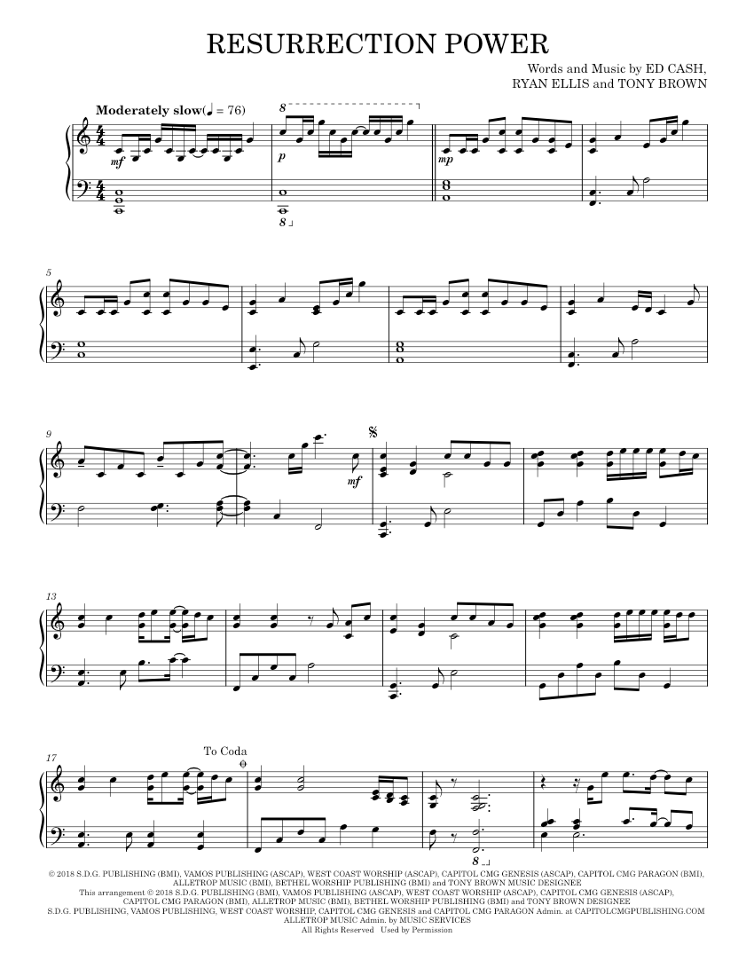 resurrection power Sheet music for Piano by Chris Tomlin Music Notes by MuseScore